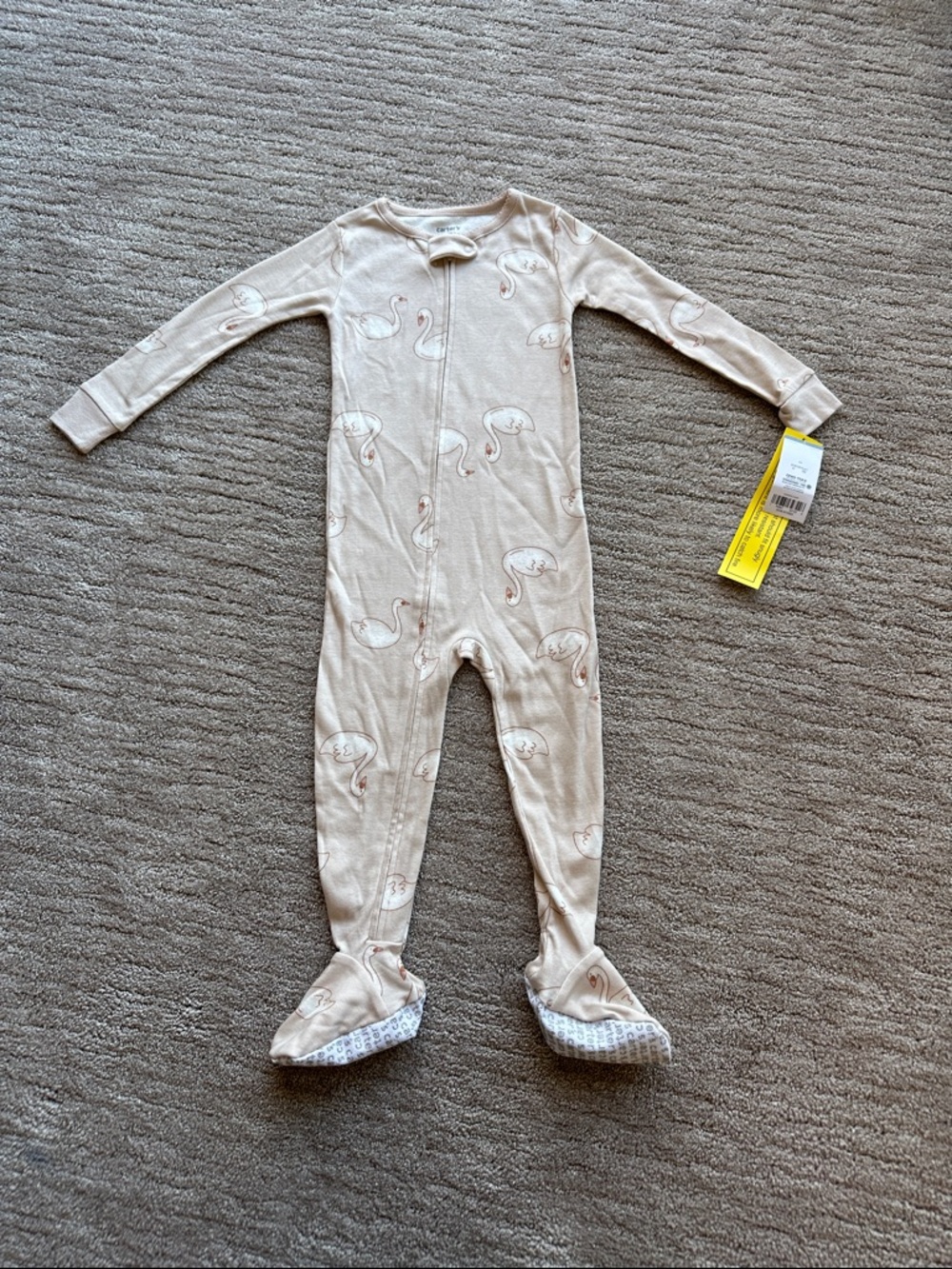 Carter's Light Beige Swan-Print Footed One-Piece 2T NWT